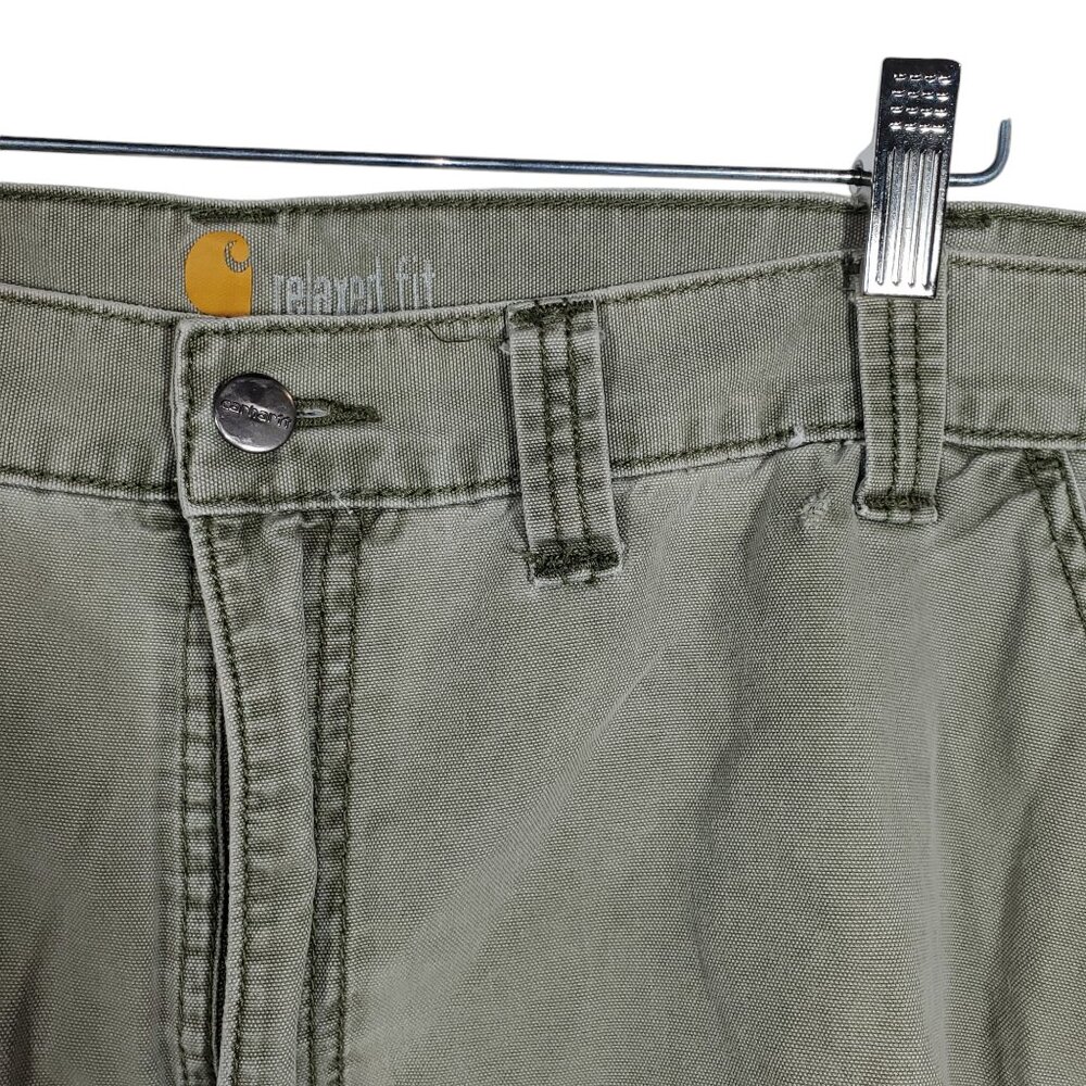 Carhartt Relaxed Fit Cargo Shorts Olive Green Work Utility Flap-Pockets - Picture 2 of 6